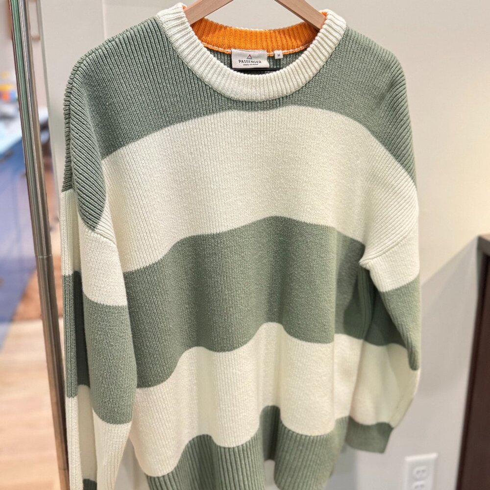 Womens- Oversized Organic Knitted Sweater Pistachio Stripe- Passenger- Medium